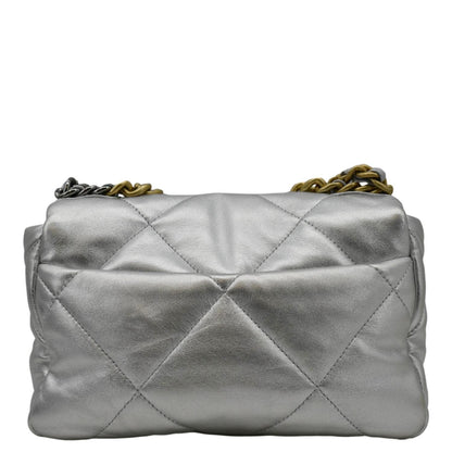 CHANEL 19 Medium Flap Quilted Leather Shoulder Bag Metallic Silver