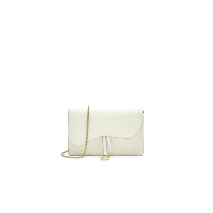 Dior saddle Pouch with Chain White GHW