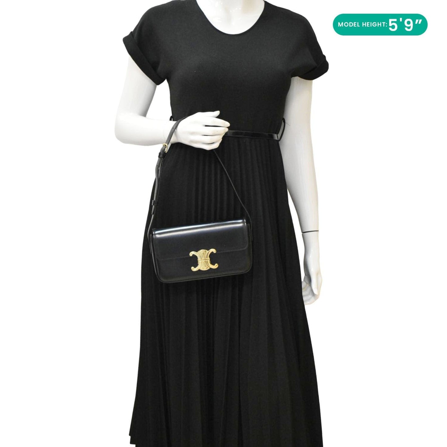 Luxury CELINE Triomphe Shiny Calfskin Leather Shoulder Bag Black
