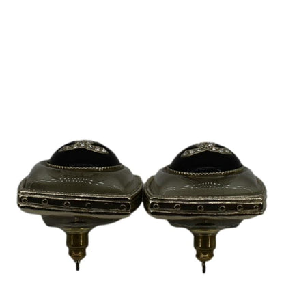 CHANEL Square Clip-on Metal Glass Pearl Strass Earrings Black