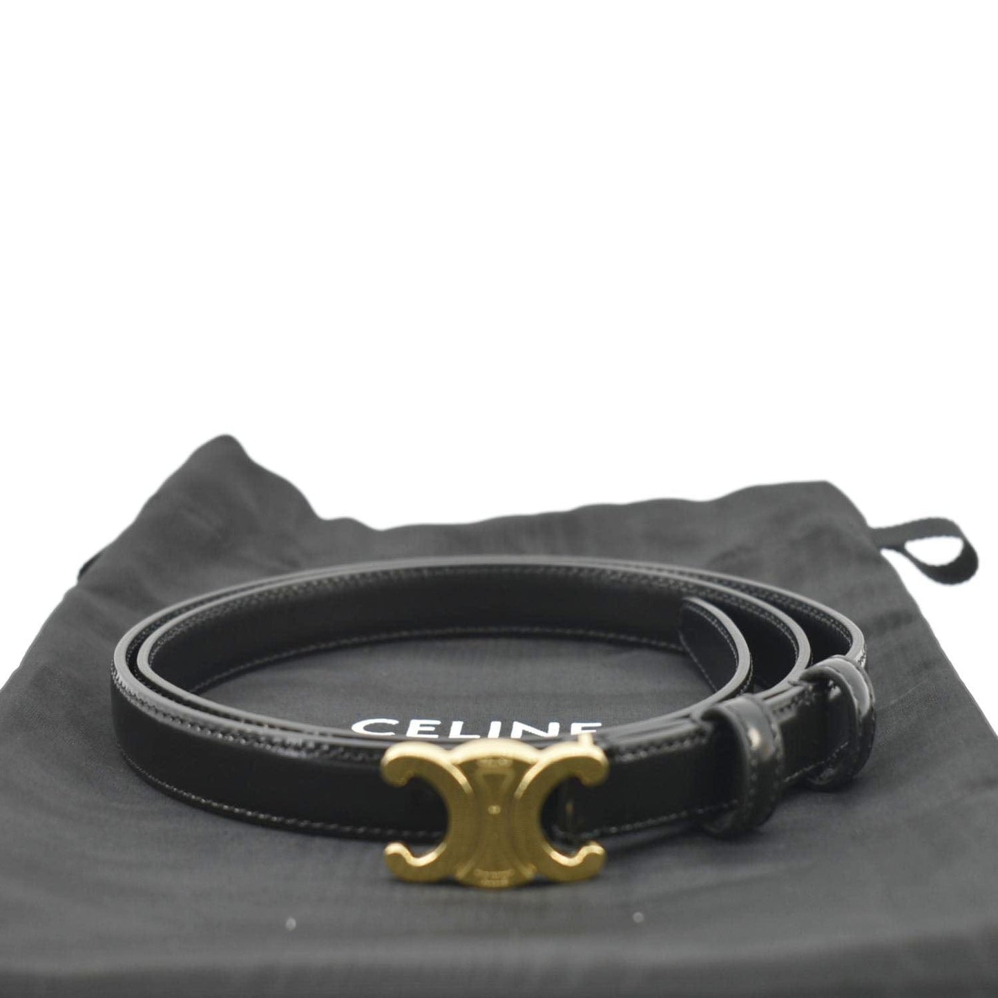 CELINE  Triomphe Leather Belt Black Size 80