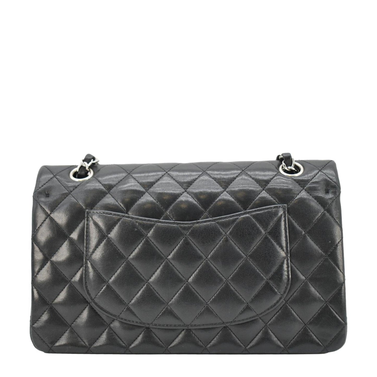 CHANEL Medium Double Flap Lambskin Leather Shoulder Bag Black