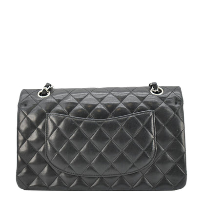 CHANEL Medium Double Flap Lambskin Leather Shoulder Bag Black