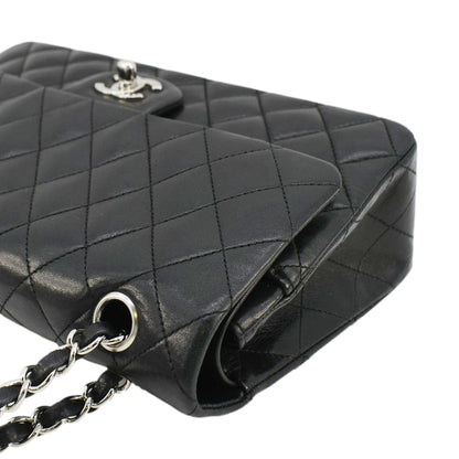CHANEL Medium Double Flap Lambskin Leather Shoulder Bag Black