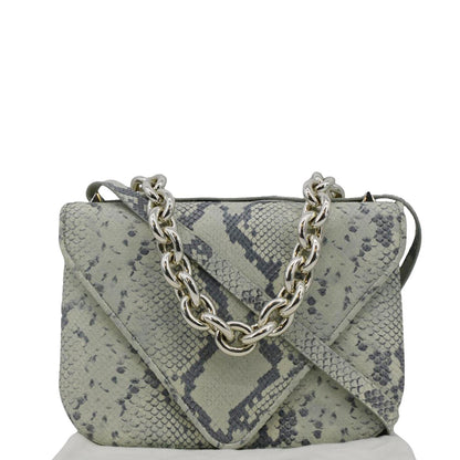 BOTTEGA VENETA Mount Envelope Python Leather Crossbody Bag Light Green