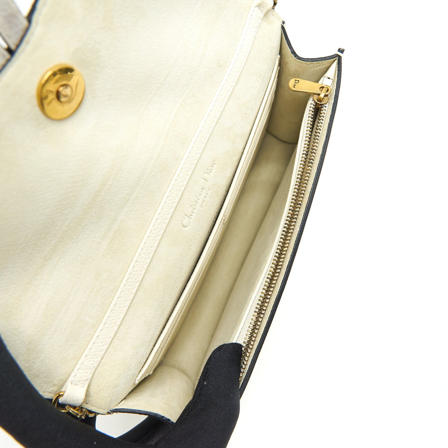 Dior saddle Pouch with Chain White GHW