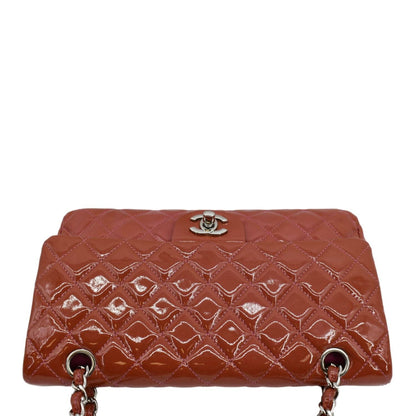 CHANEL Classic Medium Double Flap Patent Leather Shoulder Bag Red
