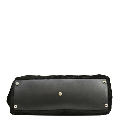 CHANEL Large Camellia Fantasy Faux Fur Tote Bag Black