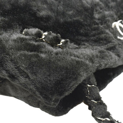 CHANEL Large Camellia Fantasy Faux Fur Tote Bag Black