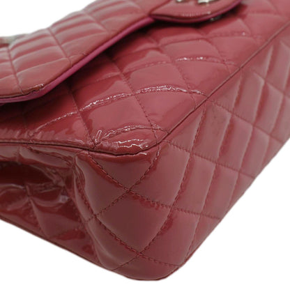 CHANEL Classic Double Flap Patent Leather Shoulder Bag Rose Pink