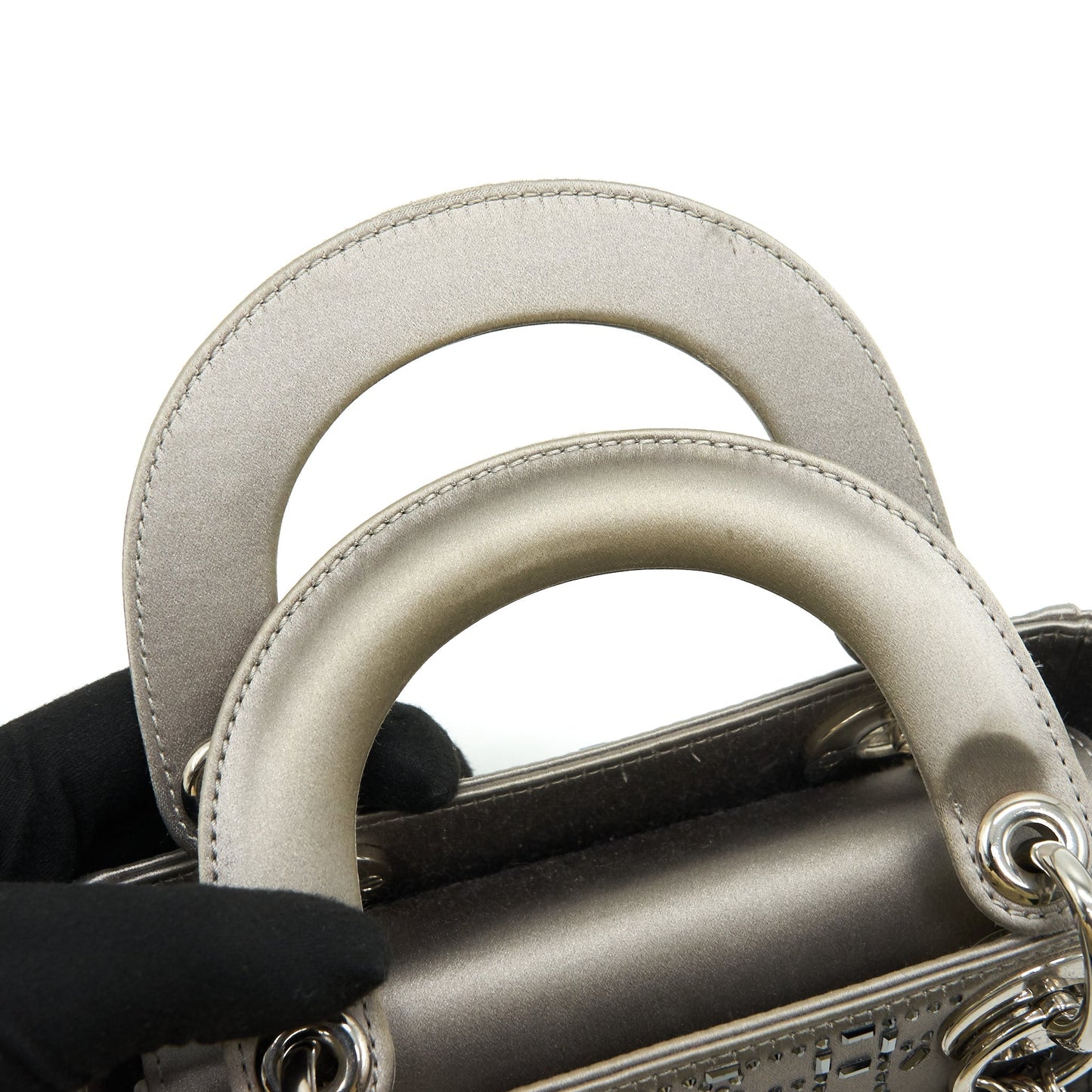CHRISTIAN DIOR Satin Crystal Cannage Mini Lady Dior Gray