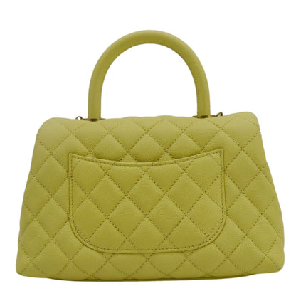 CHANEL CC Coco Flap Caviar Leather Top Handle Shoulder Bag Yellow 24229597