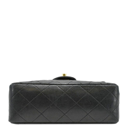 CHANEL Classic Flap Vintage Mini Square Lambskin Leather Crossbody Bag Black