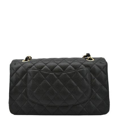 CHANEL Classic Medium Flap Quilted Caviar Leather Shoulder Bag Black