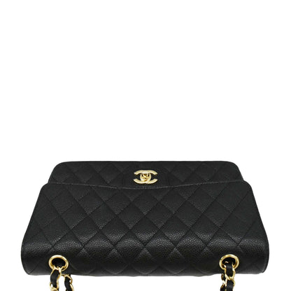 CHANEL Classic Medium Flap Quilted Caviar Leather Shoulder Bag Black