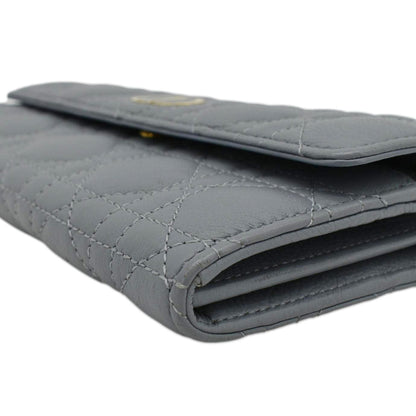 CHRISTIAN DIOR Caro Orchid Cannage Calfskin leather Long Wallet Gray