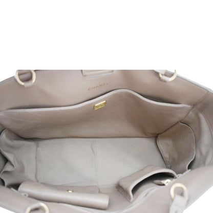 CHANEL Quilted Leather Shopping Tote Bag Beige