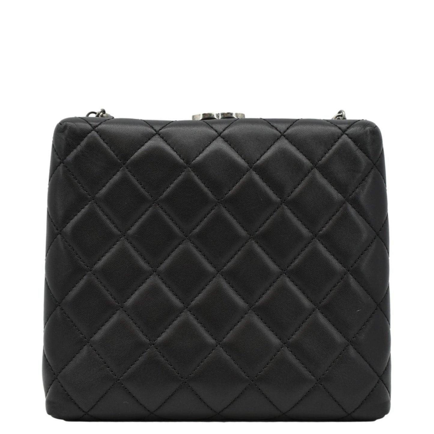 CHANEL CC Kisslock Box Lambskin Leather Chain Shoulder Bag Black