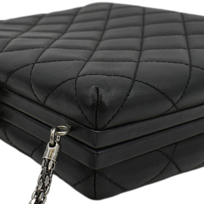 CHANEL CC Kisslock Box Lambskin Leather Chain Shoulder Bag Black
