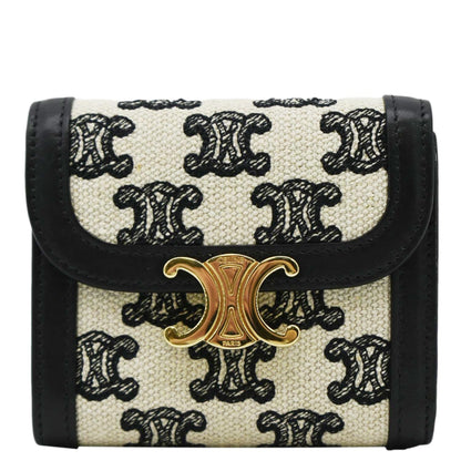 Luxury CELINE Triomphe Small Coated Canvas Wallet Black