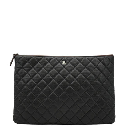 CHANEL Classic O-Case Caviar Leather Zip Pouch Black