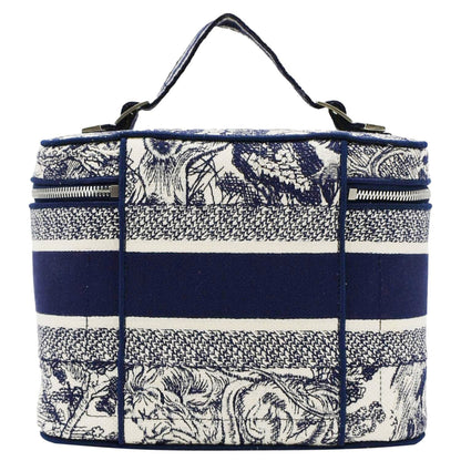 CHRISTIAN DIOR Travel Oblique Embroidery Canvas Vanity Case Blue