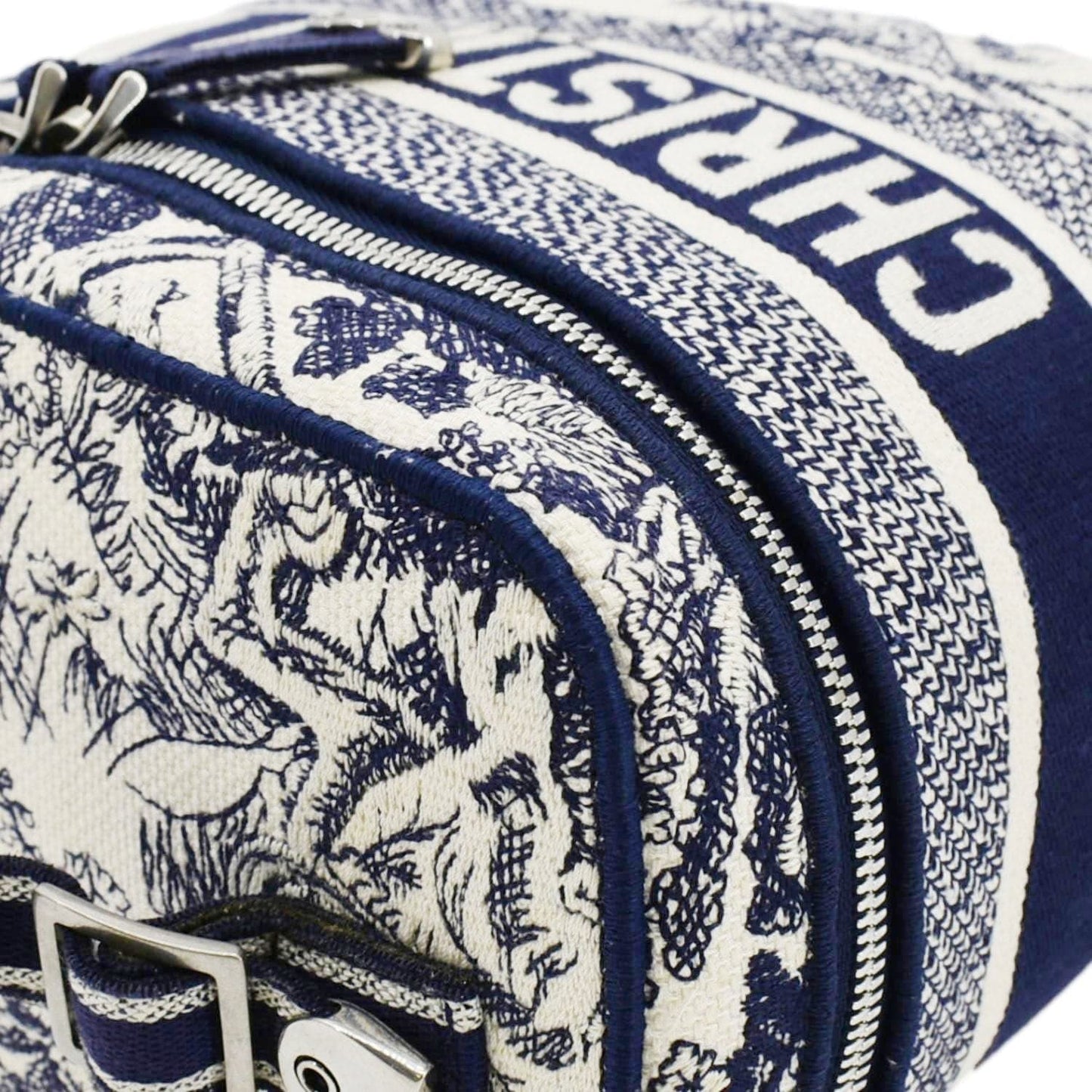 CHRISTIAN DIOR Travel Oblique Embroidery Canvas Vanity Case Blue