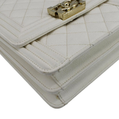 CHANEL North South Boy Quilted  Leather Crossbody Bag White