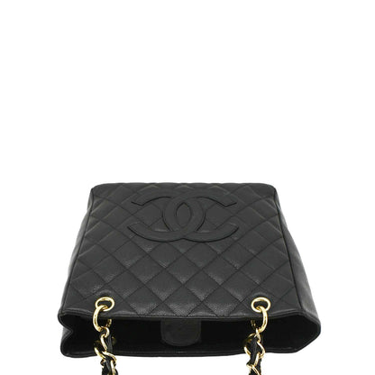 CHANEL Petite Quilted Caviar Leather Shopping Tote Shoulder Bag Black