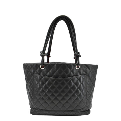 CHANEL Cambon Ligne Quilted Leather Tote Bag Black