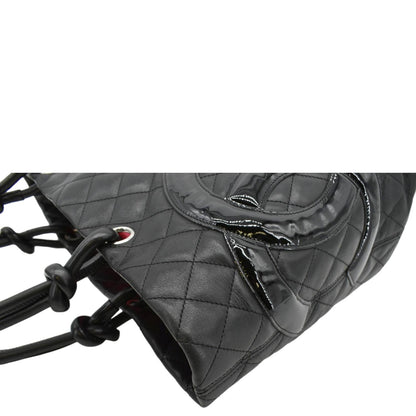CHANEL Cambon Ligne Quilted Leather Tote Bag Black