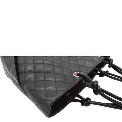 CHANEL Cambon Ligne Quilted Leather Tote Bag Black