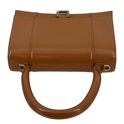 BALENCIAGA Medium Hourglass Leather Top Handle Shoulder Bag Tan