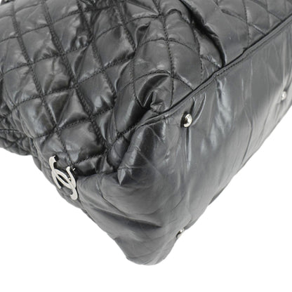 CHANEL Distressed Vintage Ligne Braid Calfskin Leather Tote Bag Black