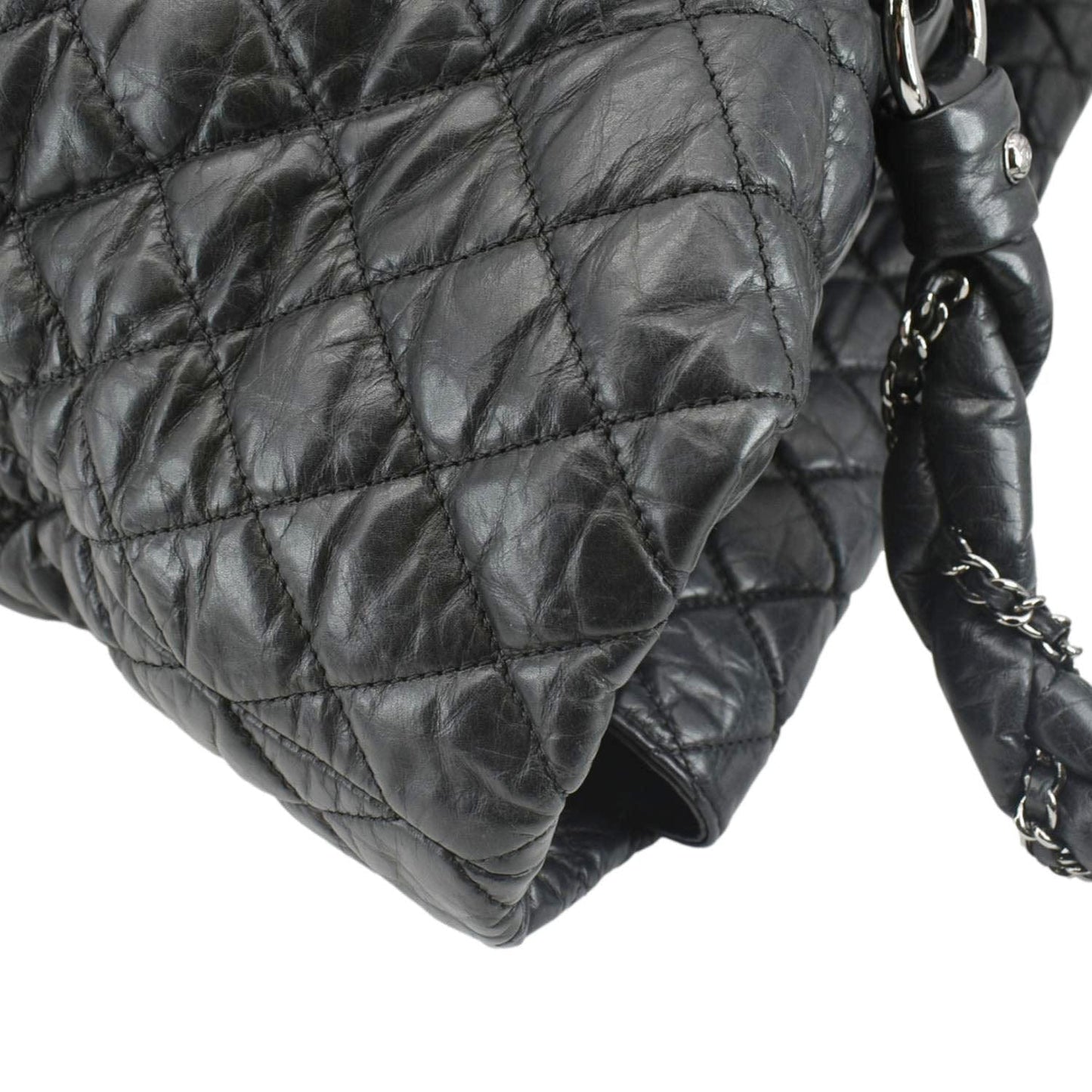 CHANEL Distressed Vintage Ligne Braid Calfskin Leather Tote Bag Black