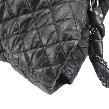 CHANEL Distressed Vintage Ligne Braid Calfskin Leather Tote Bag Black