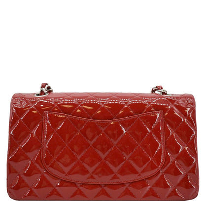 CHANEL Classic Medium Double Flap Quilted Patent Leather Shoulder Bag Red