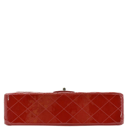 CHANEL Classic Medium Double Flap Quilted Patent Leather Shoulder Bag Red