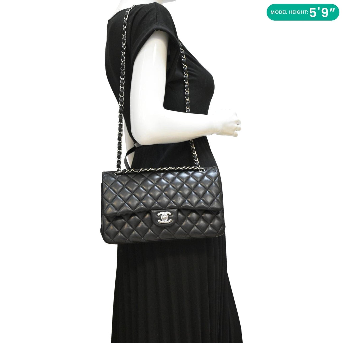 CHANEL Classic Medium Double Flap Quilted Leather Shoulder Bag Black