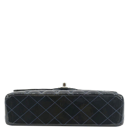 CHANEL Medium Double Flap Quilted Patent Leather Shoulder Bag Olive