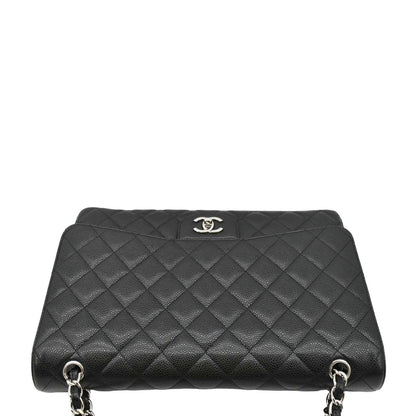 CHANEL Classic Maxi Single Flap Caviar Leather Shoulder Bag Black