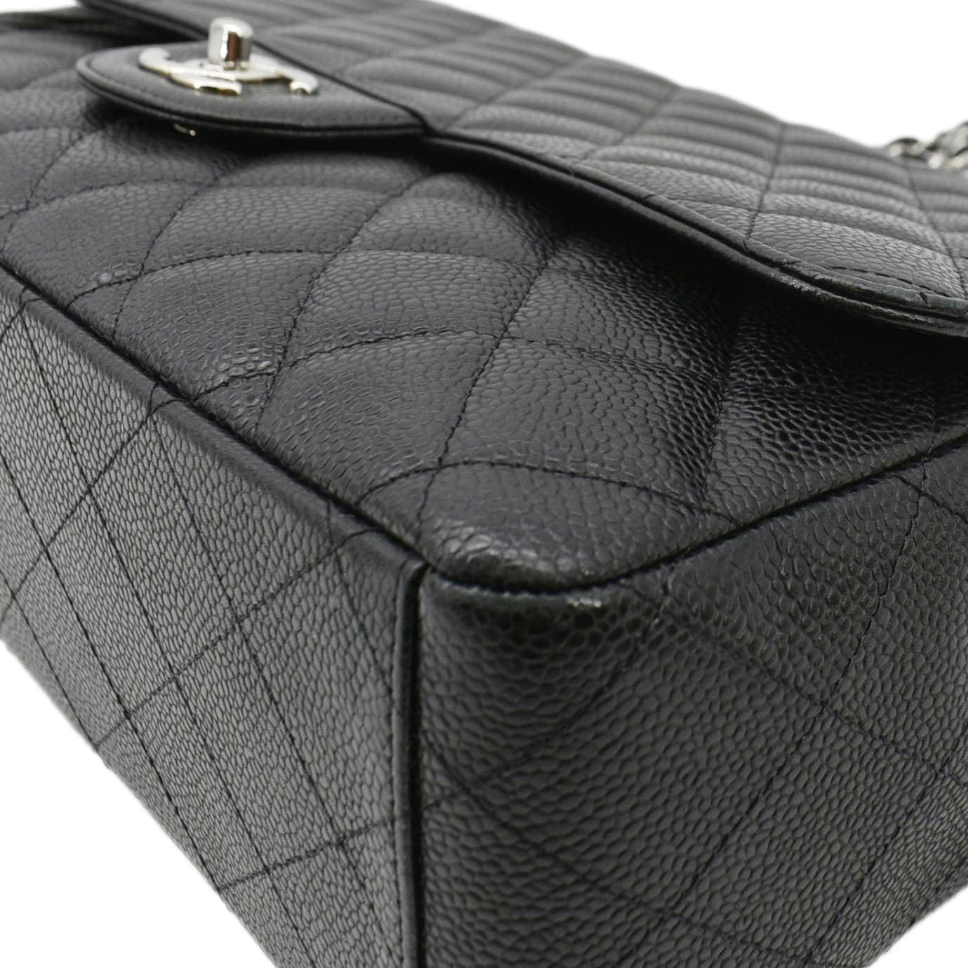 CHANEL Classic Maxi Single Flap Caviar Leather Shoulder Bag Black