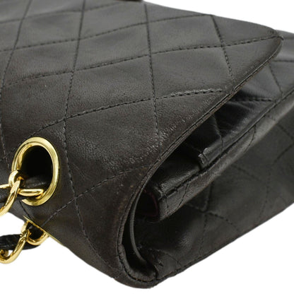 CHANEL Vintage Classic Double Flap Medium Quilted Leather Shoulder Bag Dark Brown