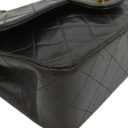 CHANEL Vintage Classic Double Flap Medium Quilted Leather Shoulder Bag Dark Brown