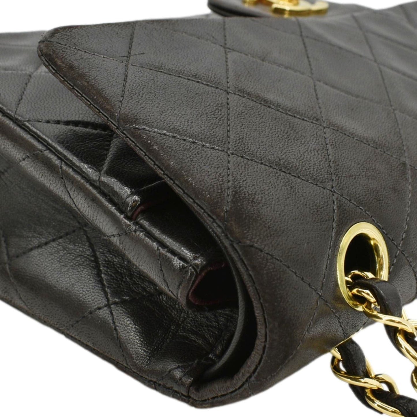 CHANEL Vintage Classic Double Flap Medium Quilted Leather Shoulder Bag Dark Brown
