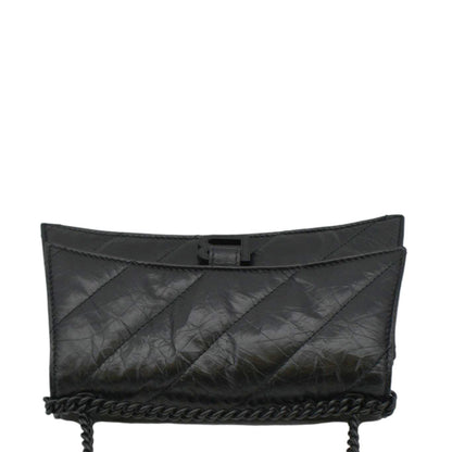 BALENCIAGA Hourglass Crushed Leather Chain Wallet Shoulder Bag Black