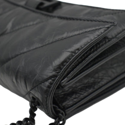 BALENCIAGA Hourglass Crushed Leather Chain Wallet Shoulder Bag Black
