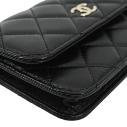 CHANEL Pearl Strap CC Mini Quilted Leather Wallet on Chain Shoulder Bag Black