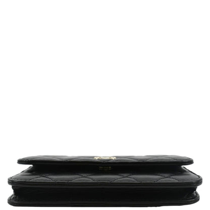 CHANEL Pearl Strap CC Mini Quilted Leather Wallet on Chain Shoulder Bag Black