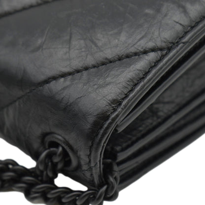 BALENCIAGA Hourglass Crushed Leather Chain Wallet Shoulder Bag Black